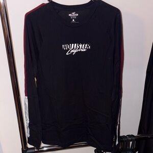 Hollister Black and Red Long Sleeve Tee